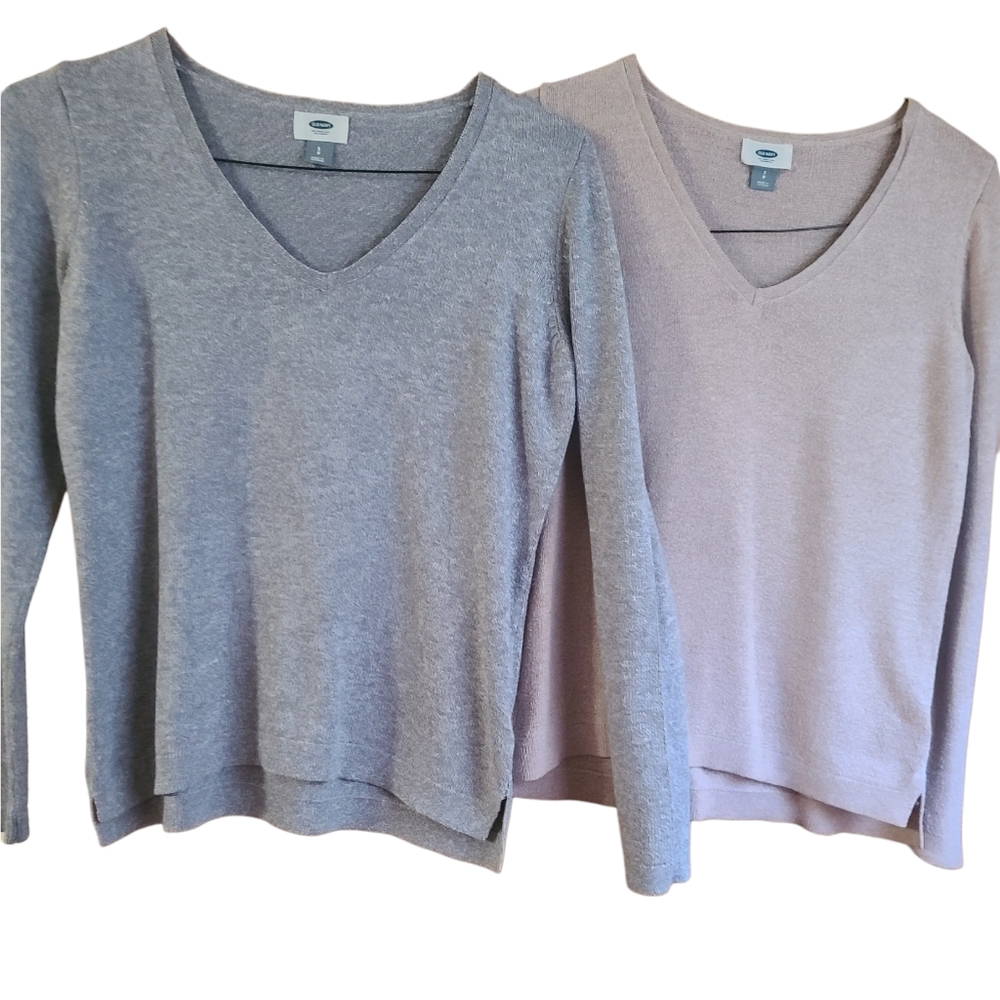 Women's Size SP Old Navy Fuchsia, Gray, Tan V-Neck Long Sleeve Sweater Bundle - Picture 8 of 15